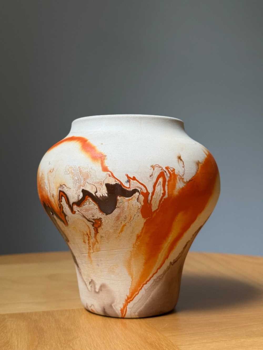 Vintage c1970s Ceramic Orange Browns Native American USA Pottery Vase by NEMADJI
